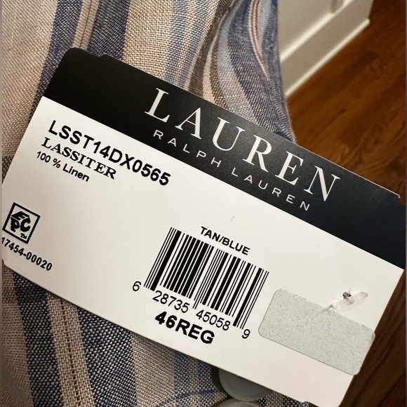 LAUREN Ralph Lauren Lassiter 100% Linen Blue, Brown and Tan Plaid Blazer, 46R - Picture 5 of 11